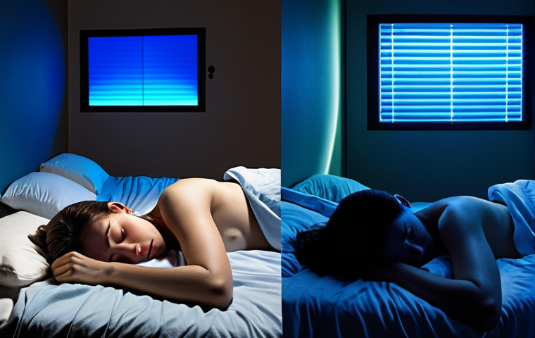 **Prompt 1: Light and Well-being**
"A split image demonstrating the impact of light on human health and sleep. One side shows a person struggling to sleep, surrounded by bright, blue-toned artificial light from screens at night. The other side portrays a calm bedroom with warm, dim lighting, where a person is peacefully sleeping, showcasing the benefits of appropriate light for circadian rhythm."